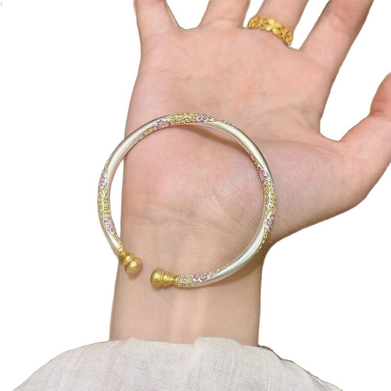 中国のレトロな絶妙なピンクの滴り釉フラワーブレスレット宮殿スタイルのニッチな甘いガーリーハート絶妙なスタッキングブレスレット|undefined