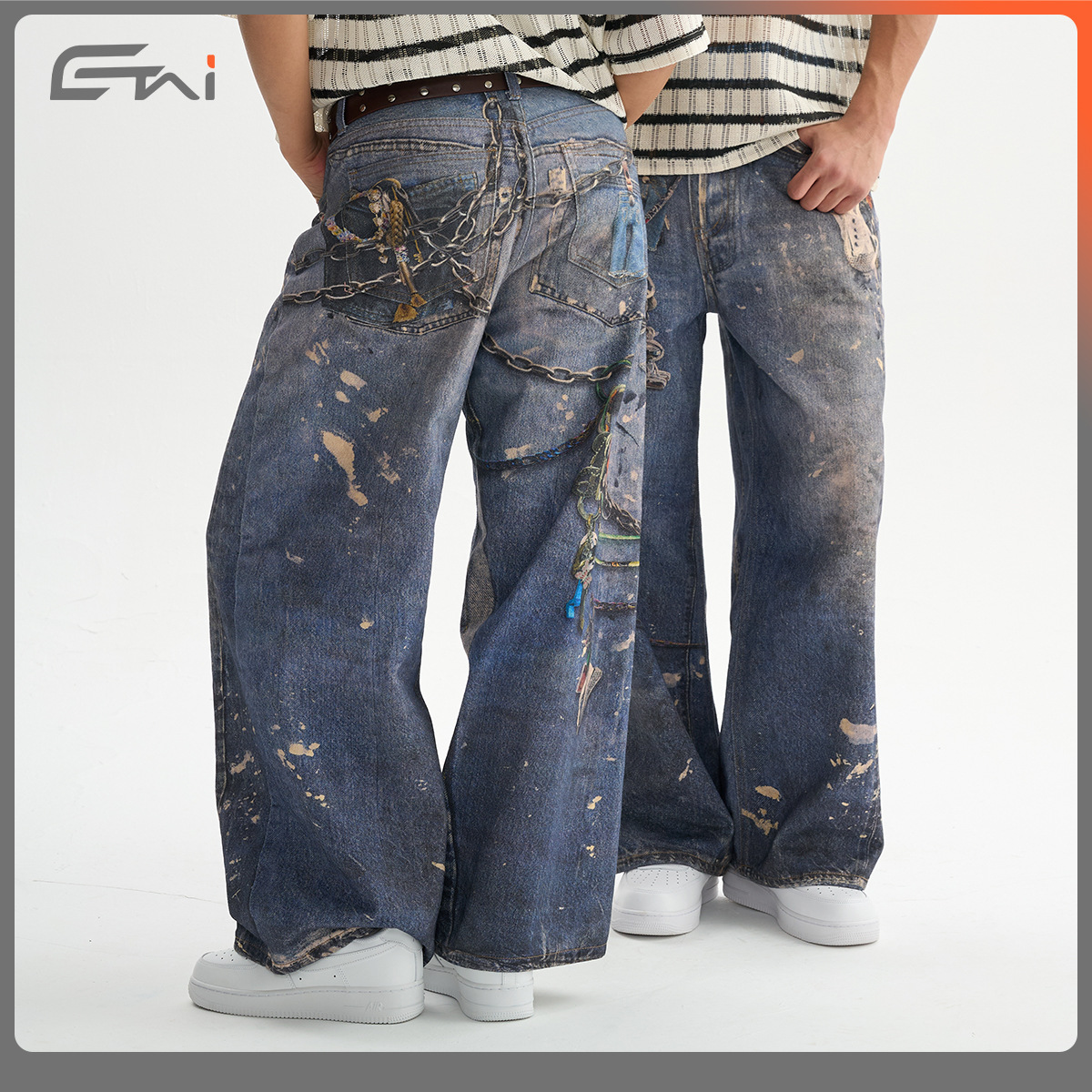 ETAI Hombre| Tendencia universal pesado algodón impresión 3D jeans de moda juvenil rectos pantalones casuales