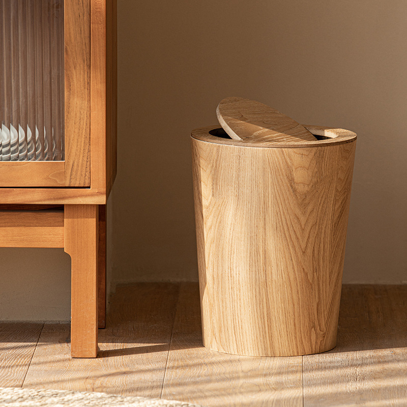 Hotel Supplies Danish-style Wooden Trash Bin Creative Homestay Living Room Bedroom with Lid Flip Cover Trash Bin Storage Barrel