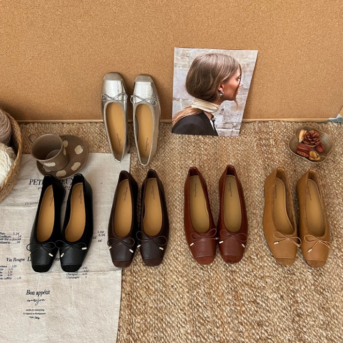 Mandago Mango French-style flat bow ballet shoes, soft-soled shallow single shoes for women, suitable for commuting and evening wear