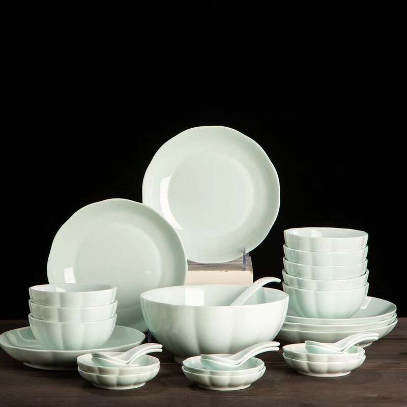 Underglaze Colored Ceramic Household Jade Porcelain Pumpkin Rice Large Bowl Tableware Set Chinese Style Bowls and Plates Free Combination Underglaze Colored Ceramic Household Jade Porcelain Pumpkin Rice Large Bowl Tableware Set Chinese Style Bowls and Plates Free Combination