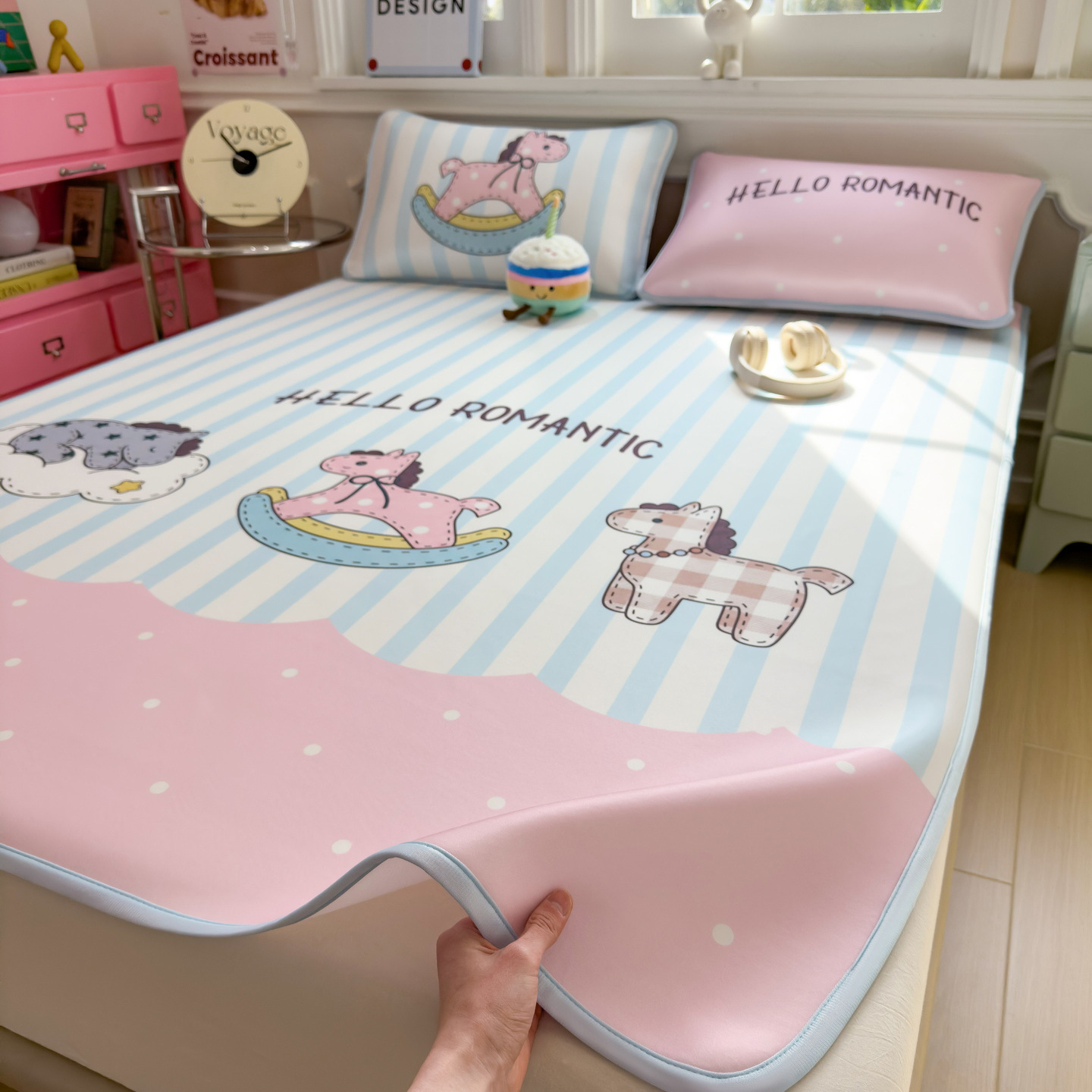 Verano sensación fría alfombra de hielo para dormir desnudo grado madre y niño caricatura lavable con máquina alfombra de hielo de aire acondicionado de tres piezas alfombra suave
