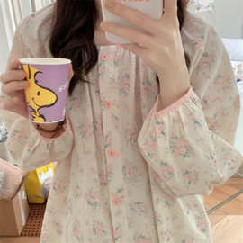 实拍2025秋季新款女韩版棉提花碎花睡衣长袖长裤家居服套装批发