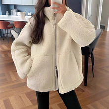 亚马逊欧美秋冬毛绒大衣奢华夹克带口袋长袖高级感小个子外套女