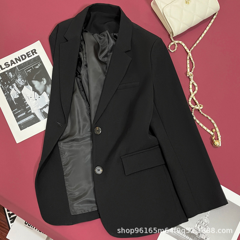 2024 Spring and Autumn Korean Style Slim-fit Short Black Casual Small Suit Jacket Women's Small Fashionable Casual Suit