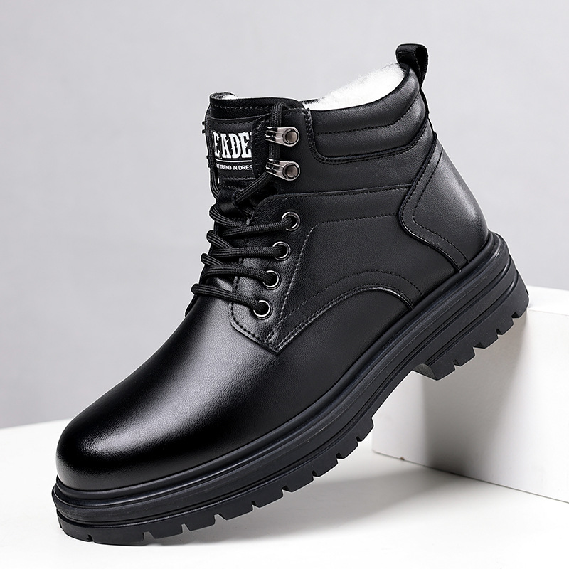 Men's High-top Retro Leather Boots With Thick Sole And Grip_voghion.com