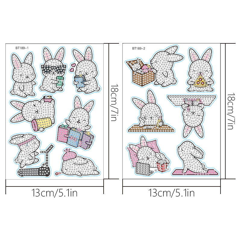 Venta caliente de dibujos animados conejo pegatinas de diamante pintura pegatinas gratis DIY ladrillo pintura pared pegatinas niños hecho a mano pegatinas diamante redondo