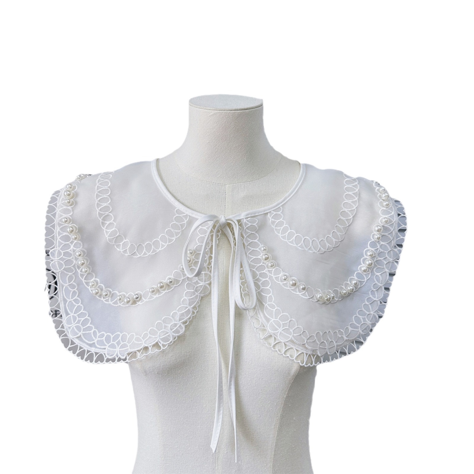Japonés encaje pequeño chal suéter camisa collar todo fósforo collar moda organza perla encaje collar Flor al por mayor image 5