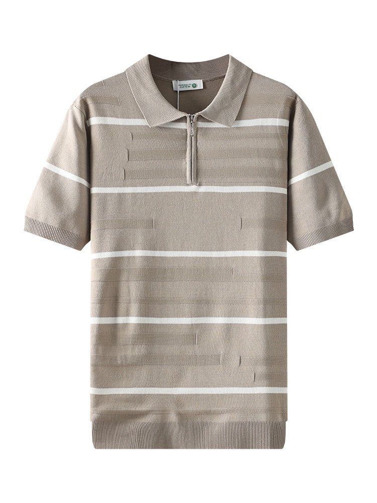 Europa y América transfronterizos hombres estriados textural polo camiseta de punto de verano con solapa de manga corta ropa de hombre de alta calidad casual hombre