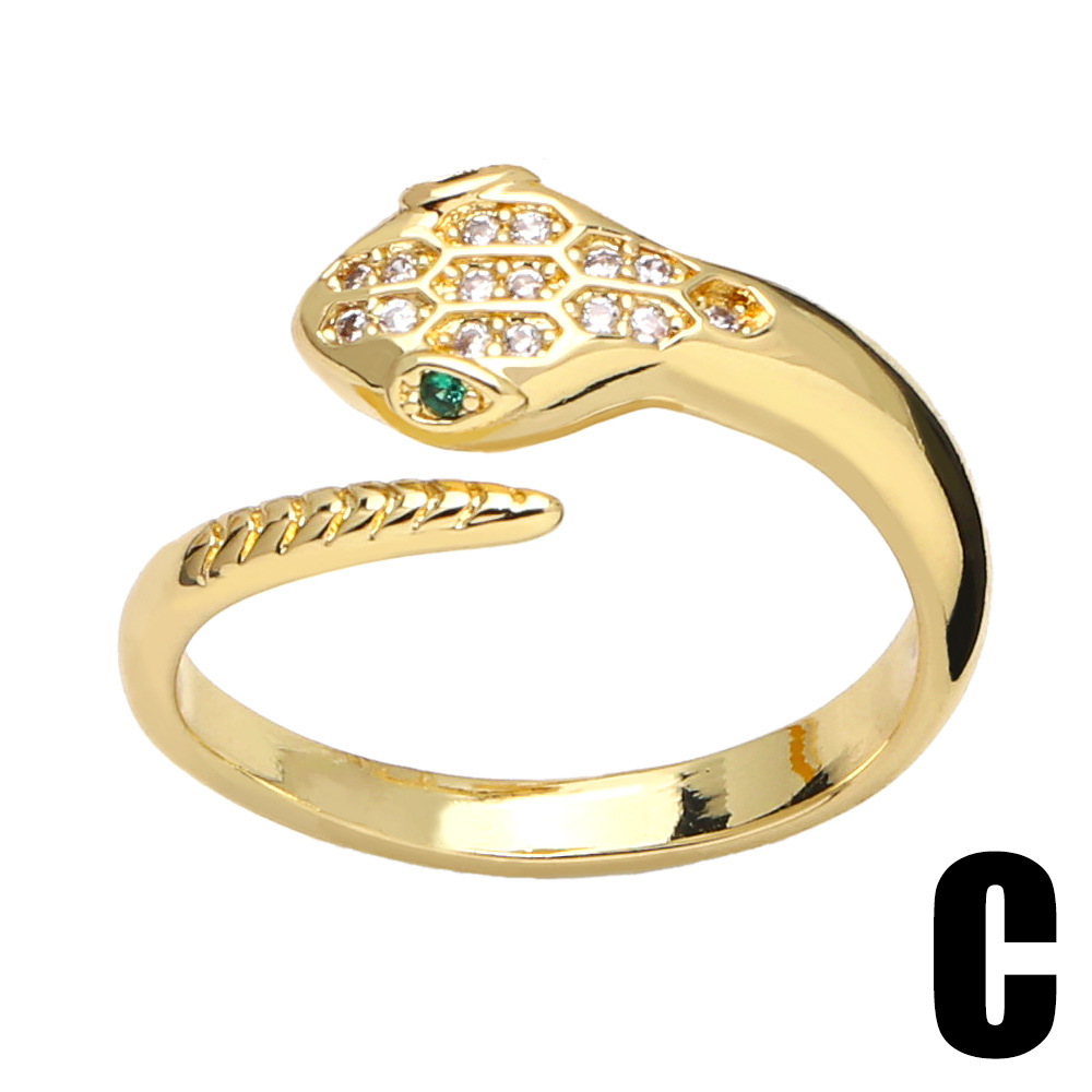 Fashion simple opening adjustable snake-shaped zircon copper ring