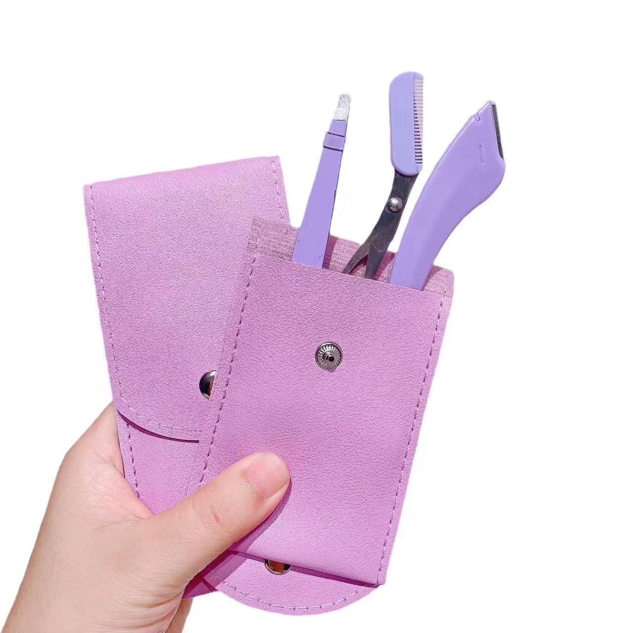 NOVO6083 Three pack portable stainless steel scraping and trimming scissors set, eyebrow knife tweezers_voghion.com