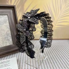 手工網紗亮片水鑽蝴蝶發箍百搭寬邊褶皺頭箍高顱頂髮飾頭飾發箍