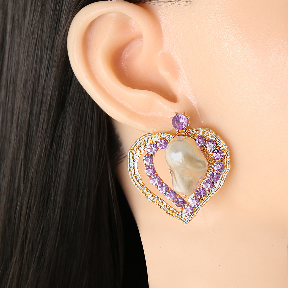 Fashion Purple Diamond Heart-shaped Earrings display picture 14