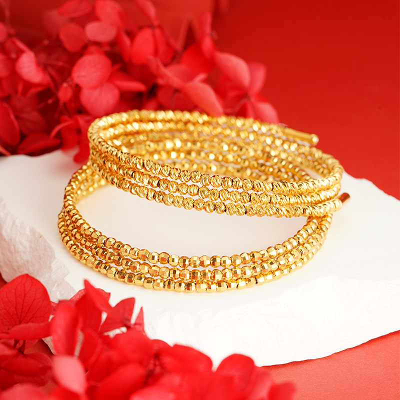 Nuevo estilo de celebridad en línea pulsera de oro Sansheng Sanshi cuentas láser discoteca saltando cuentas pulsera de múltiples capas recuperación de memoria extensible