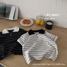 奶萌儿童T恤80-120码2026夏款韩版洋气休闲条纹POLO衫 梓诺9119