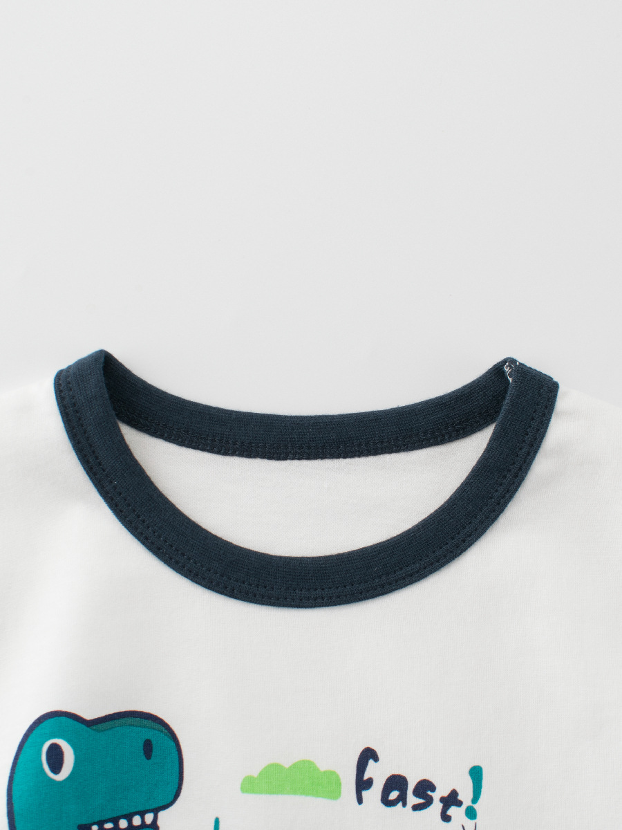 27kids ropa para niños camiseta de manga corta niños verano suéter de cuello redondo dinosaurio dibujos animados niños ropa de bebé al por mayor