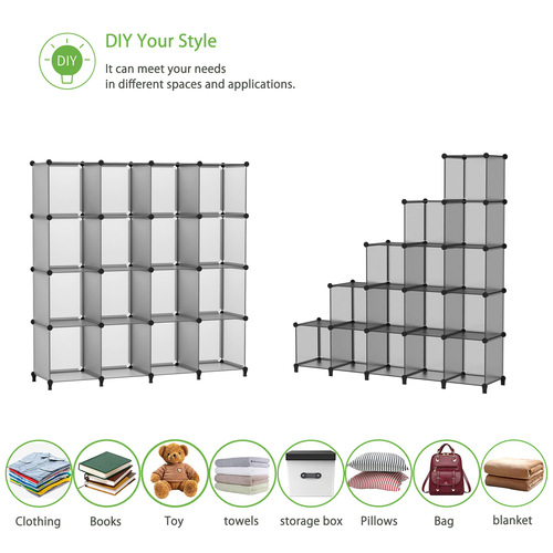 16-grid light gray bookshelf miscellaneous rack plastic cube storage manager plastic storage rack shelf storage rack