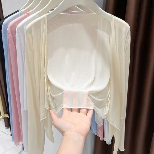 Sheer mesh sunscreen short-sleeved open jacket for women, 2025 summer air conditioning net gauze temperament thin version cape top fashion
