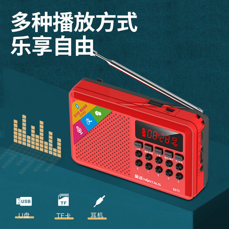 高齢者向け多機能ラジオカード半導体 FM 音楽プレーヤーポータブルオーディオ MP3 Jinzheng B875|undefined