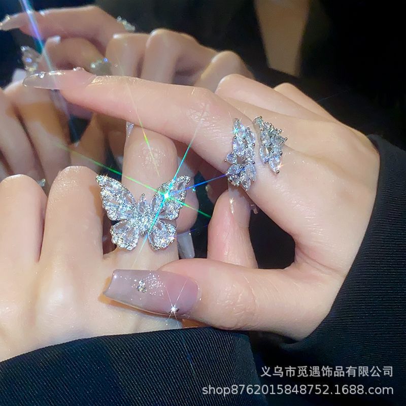 Full Diamond Zircon Butterfly Ring Women's Niche Design Fashionable Open Index Finger Ring New Style Personalized Exquisite Ring Bracelet Full Diamond Zircon Butterfly Ring Women's Niche Design Fashionable Open Index Finger Ring New Style Personalized Exquisite Ring Bracelet