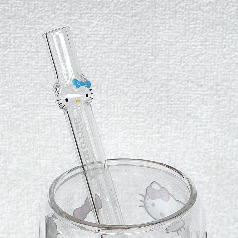 Creativo estereoscópico Kitty estilo lindo paja de vidrio colorida resistente a la temperatura jugo de té Kitty paja