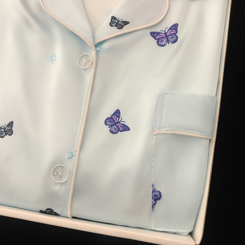 봄 여름 가을 나비 잠옷 여성용 아이스 실크 긴팔 라이트 럭셔리 하이 엔드 귀여운 달콤한 옷 홈 의류 세트