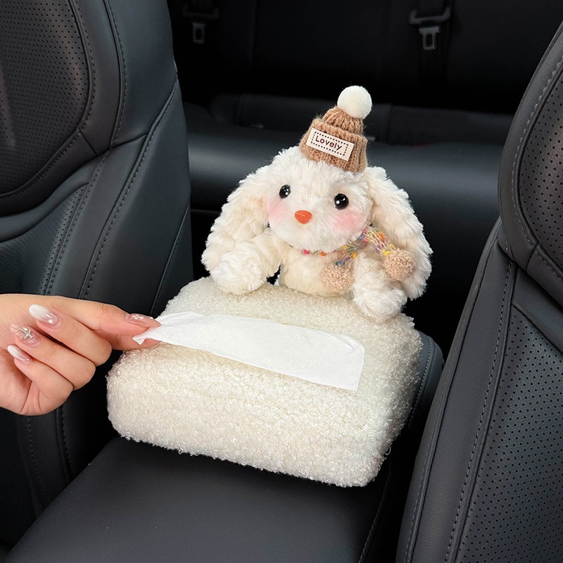2026 New Bunny Car Armrest Box Tissue Holder, Car Interior Storage Tissue Box, Seat Tissue Bag, Cute Decoration