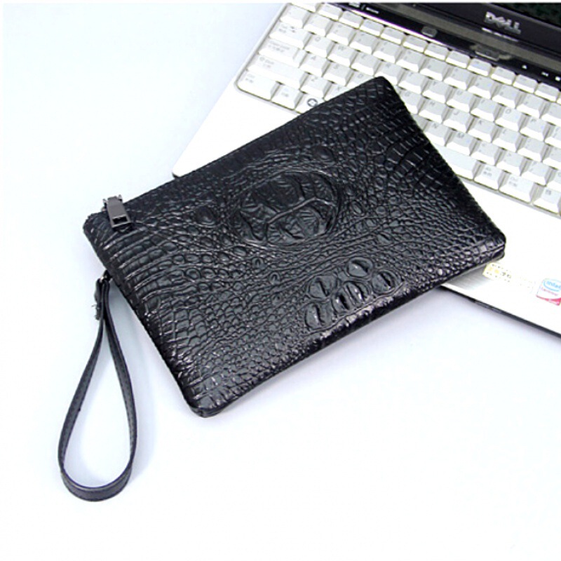 2023 New Style Soft Leather Men's Clutch Bag Envelope Clamp Bag Men's Bag Portable Crocodile Pattern All-match Large Capacity Trendy