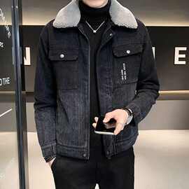 夹克帅气牛仔外套男加绒翻领棉衣2025新款冬季潮流加厚修身羊羔毛