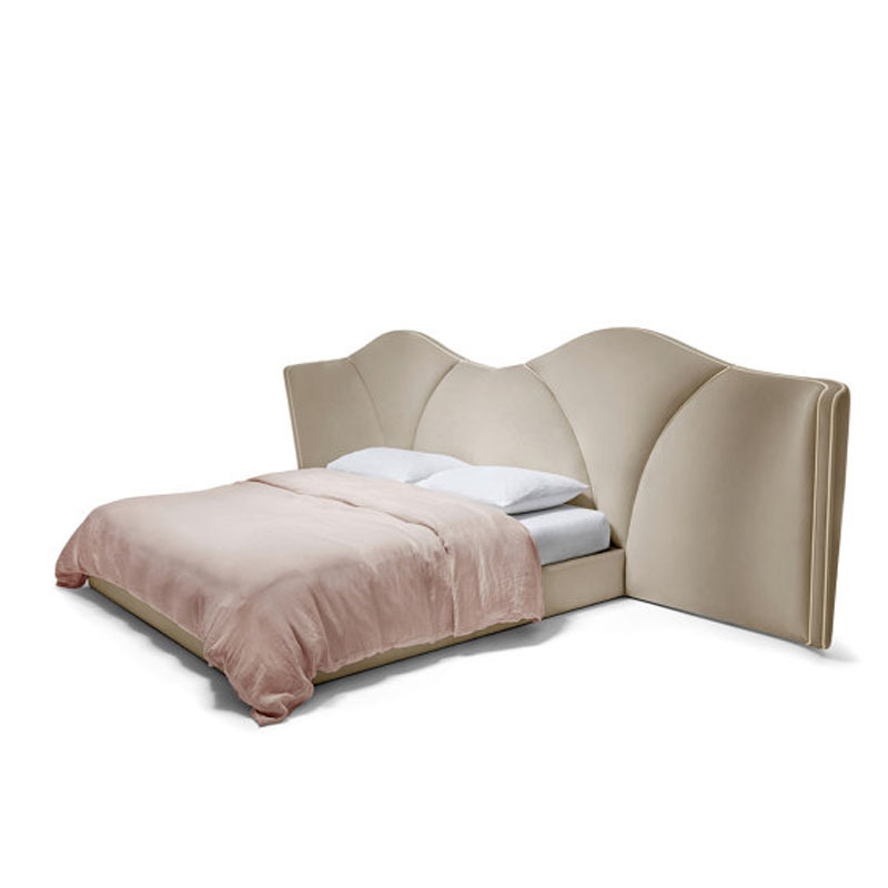 Italian Light Luxury Postmodern Fabric Bed Hong Kong Style Bedroom Double Bed Villa Casual 1.8m Large Bed Model Room Furniture Italian Light Luxury Postmodern Fabric Bed Hong Kong Style Bedroom Double Bed Villa Casual 1.8m Large Bed Model Room Furniture