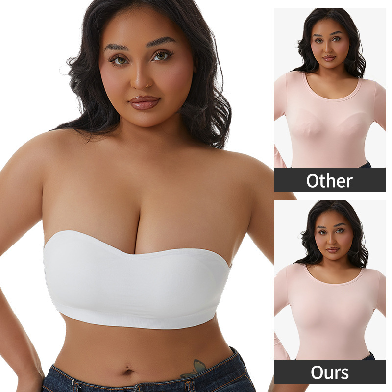 Plus-Size Wireless Bra for Women, High Elasticity, Non-Slip, No-Slip Cup, Strapless, Invisible Undergarment for Off-Shoulder Dresses