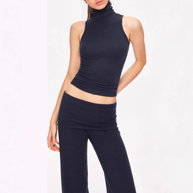 In-Stock Spicy Girl Style Wool-Like Texture Half-High Collar Sleeveless Sports Vest Yoga Fitness Tank Top Skin-Friendly Base Layer Top