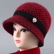 中老年妈妈帽子女秋冬季新款防风保暖老太太奶奶大檐针织帽毛线帽