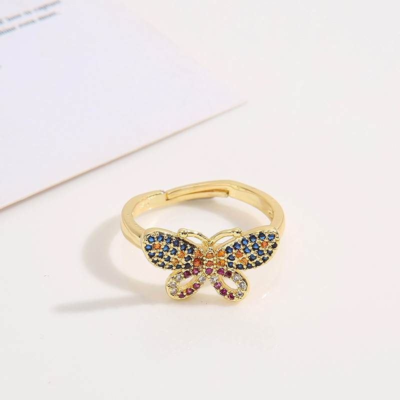 Fashion Butterfly Copper Plating Inlay Zircon Open Ring 1 Piece
