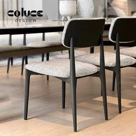 设计师TJKMLBL06意式极简实木餐椅家用北欧布艺坐垫靠背椅高级感