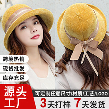 帽子女秋冬季雪尼尔蝴蝶结日系渔夫帽韩版潮简约时尚学生盆帽批发