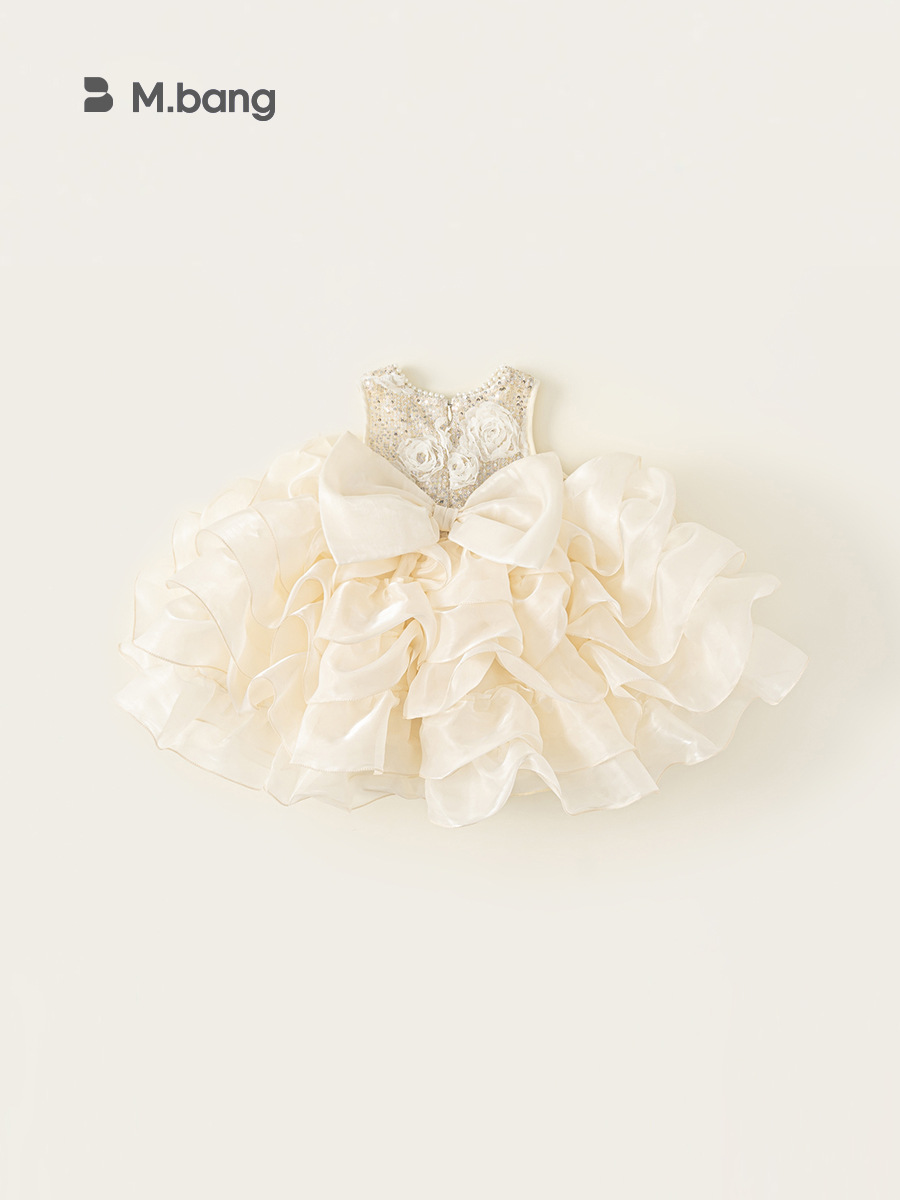 Youbao ropa para niños estilo verano falda para niños cuello redondo falda de malla de perlas vestido suave niña niña vestido de princesa