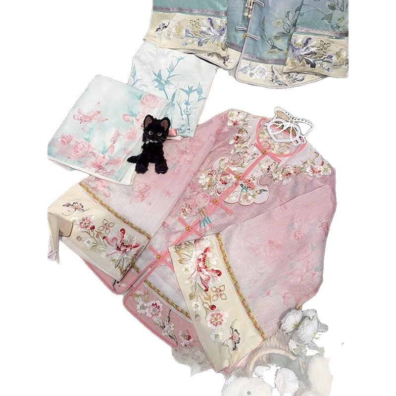 漢服清漢女重工刺繍新中国式国風プリントグラデーションセットレトロ包みスカート2025春夏新作|undefined