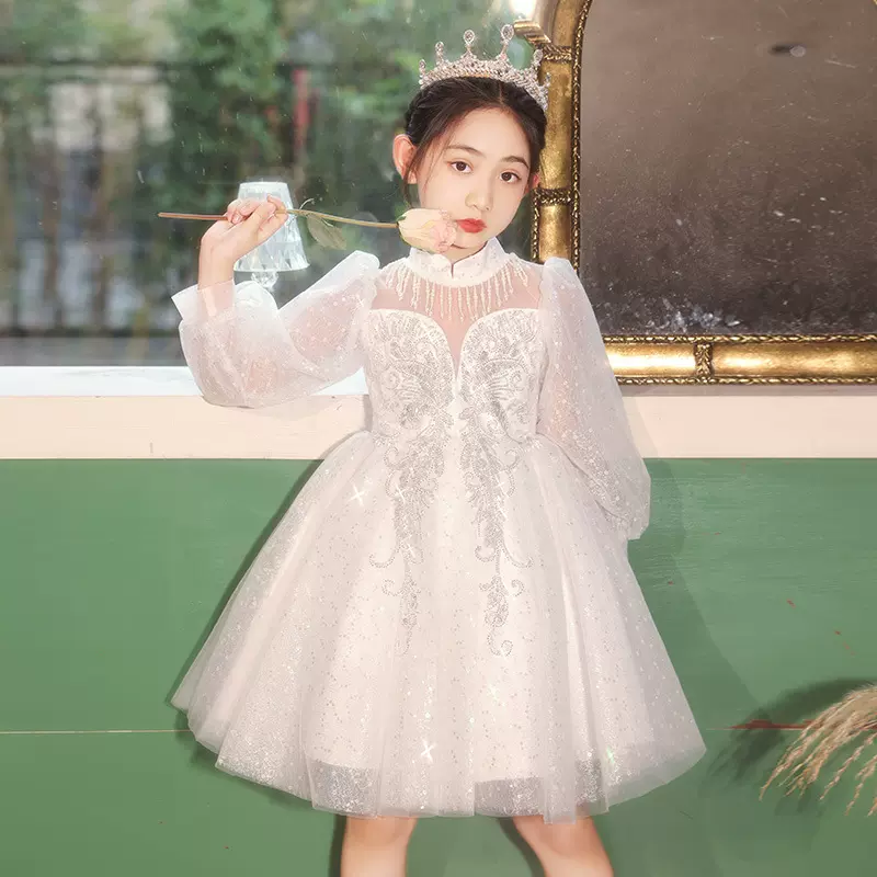 儿童礼服公主裙轻奢生日花童婚礼主持人钢琴演出服秋季女童连衣裙