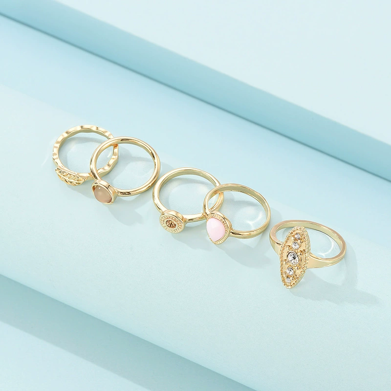 Fashionable retro metal golden water ancient style, wedding ring, set, European style, new collection