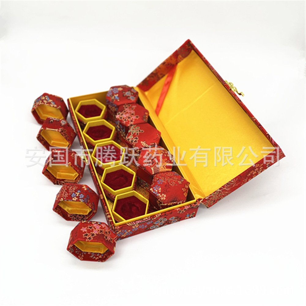 Hexagonal Brocade Gift Box Set of 10 Empty Jewelry Packaging Boxes Yellow Red 26x12x6.5cm key features