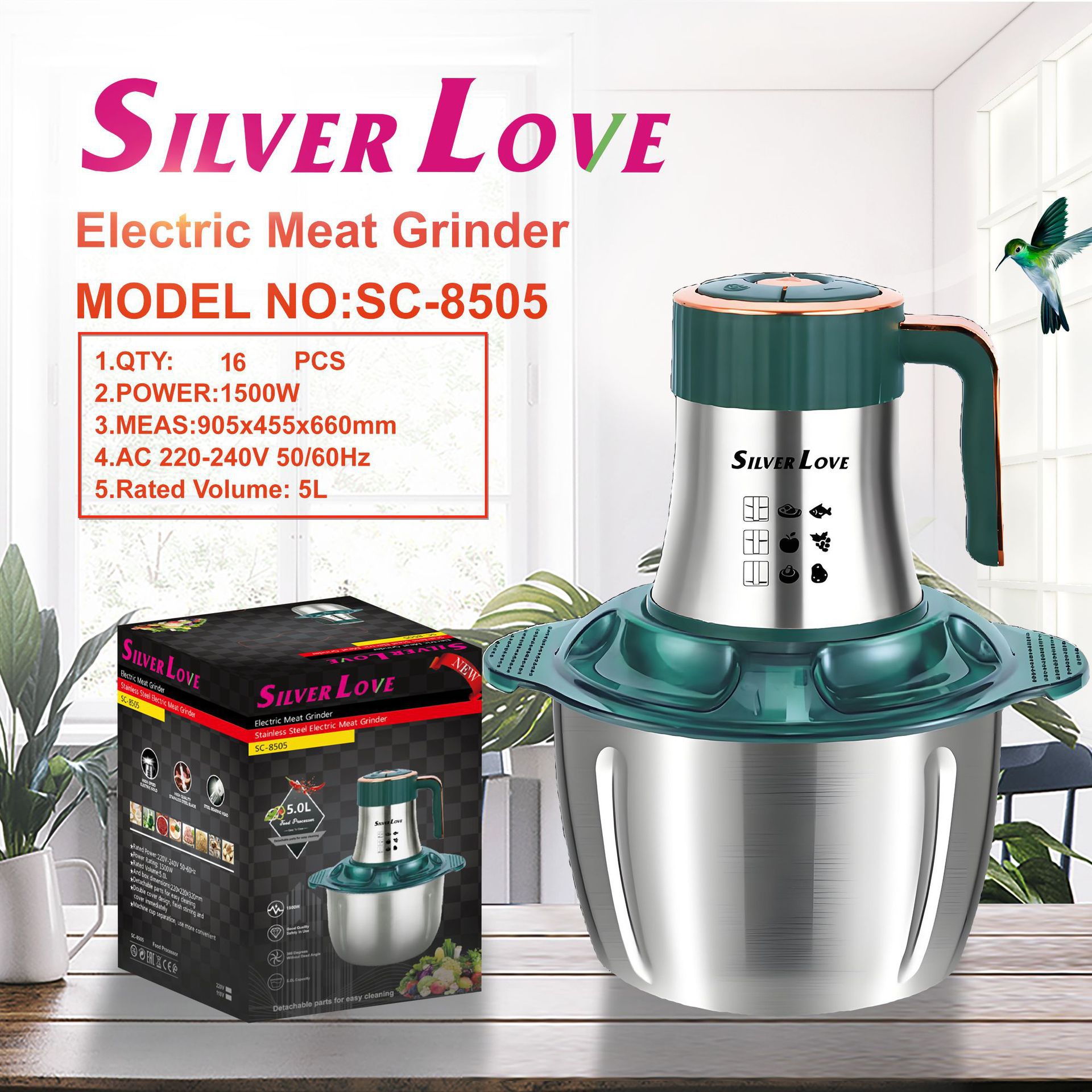 Comercio exterior exportación doméstica 5.0L molinillo de acero inoxidable cocinador multifuncional 5 engranajes molinillo de carne de alta potencia