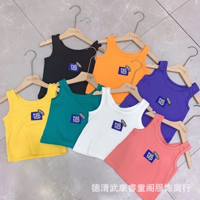 睿童阁儿童多标设计感标签内搭无袖上衣2021韩版百搭休闲弹力背心|ru