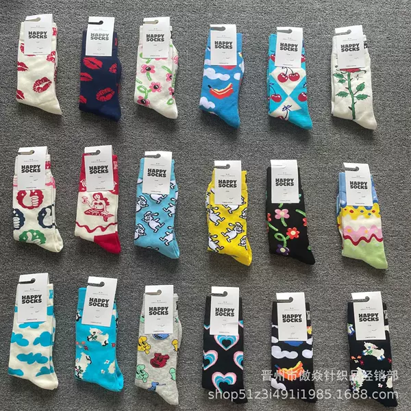 New Happy Socks Swedish Trendy Brand All-Season Mid-Calf Cotton Socks