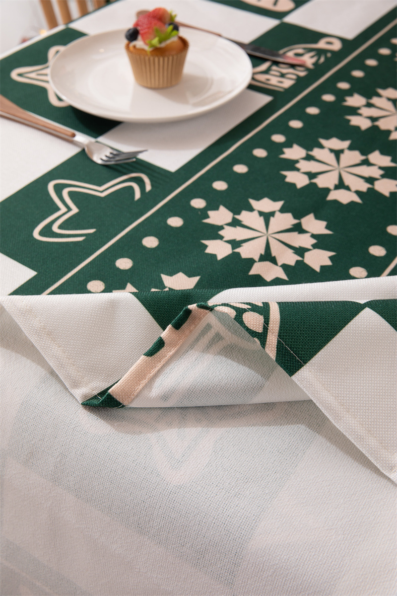 Tovaglia natalizia con bandiera da tavolo stampata in poliestere impermeabile, decorazione natalizia, con fiocco di neve e fiore di alce_voghion.com