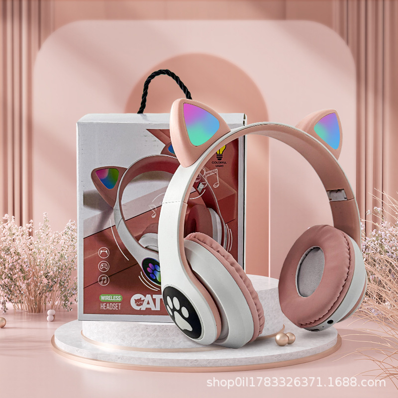 Cross-Border Stn-28M Luminous Cat Ear Head-Mounted Bluetooth Wireless Card-Inserting Mobile Gaming Foldable Headphones