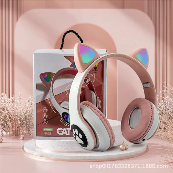 Cross-Border Stn-28M Luminous Cat Ear Head-Mounted Bluetooth Wireless Card-Inserting Mobile Gaming Foldable Headphones