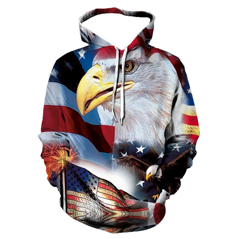 2026 European and American Cross-Border Men's Popular Hoodie with 3D Eagle Pattern Print, Fashionable Casual Long-Sleeve Trendy Sweatshirt
