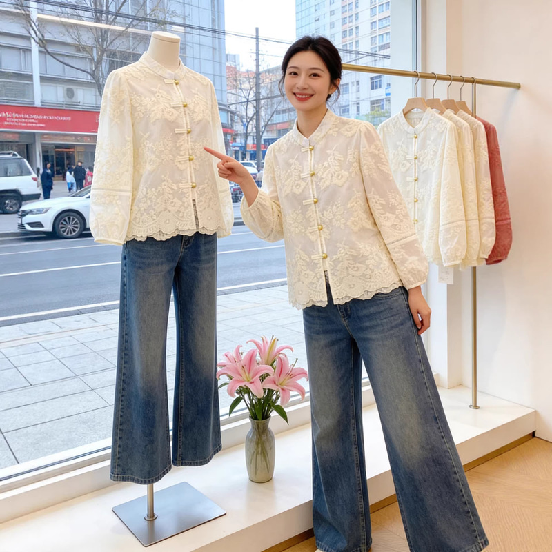 New Chinese-Style National Style Lace Button Long-Sleeve Shirt for Women, Early Autumn, High-End, Stylish, Unique Design Top 2913 New Chinese-Style National Style Lace Button Long-Sleeve Shirt for Women, Early Autumn, High-End, Stylish, Unique Design Top 2913