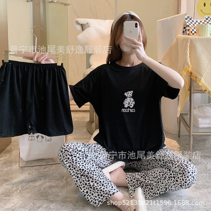 Pajamasクロスボーダー外国貿易工場卸売パジャマ女性半袖ショートパンツ長ズボン三点セット漫画ホームスーツ|undefined